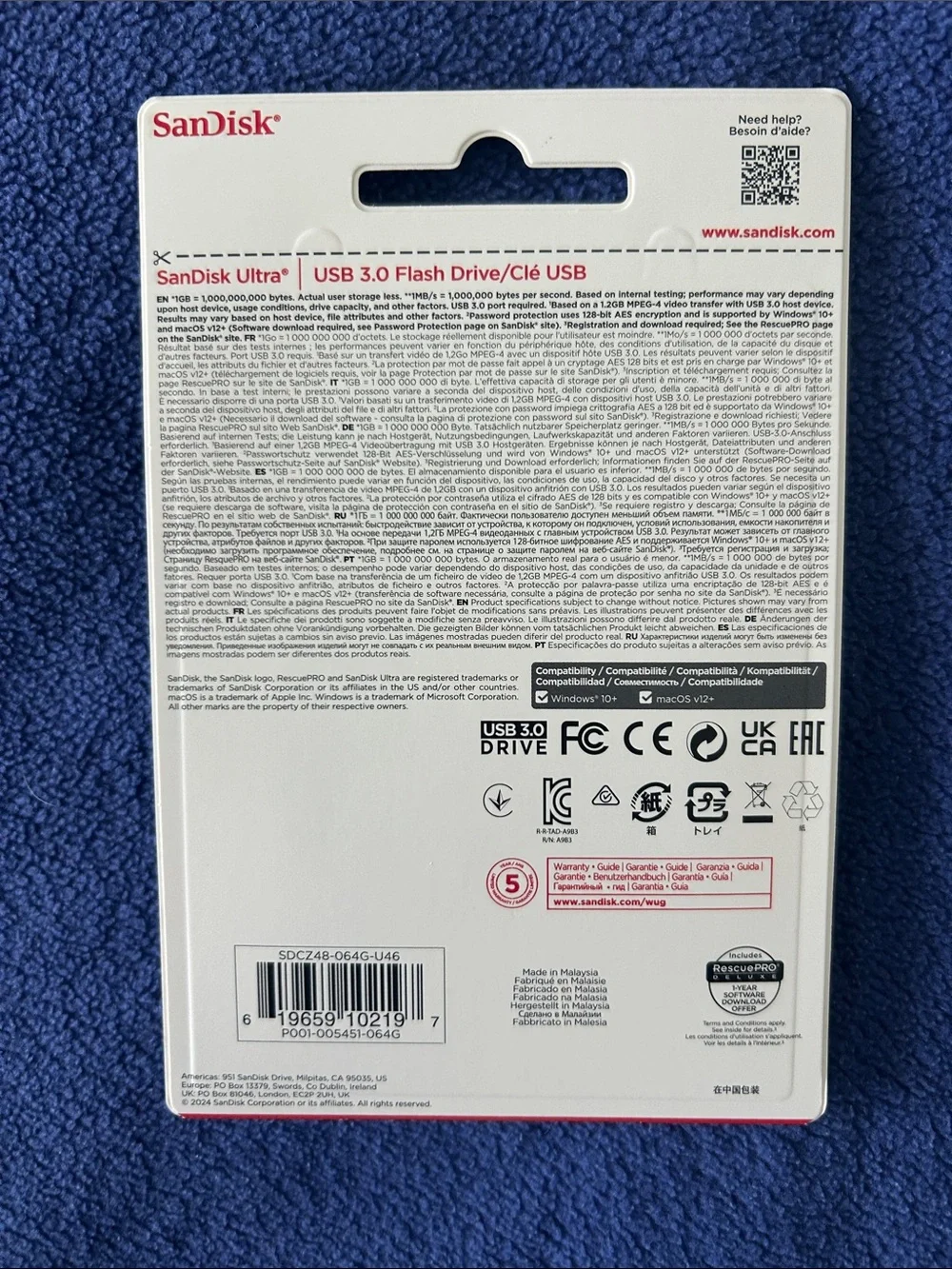 Sandisk Black USB 3.0 Flash Drive - 64GB